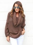 Oasap Loose Fit Solid Color Cowl Neck Pullover Sweater