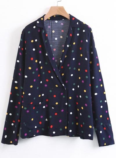 Oasap V Neck Long Sleeve Polka Dots Printed Coat