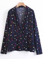 Oasap V Neck Long Sleeve Polka Dots Printed Coat