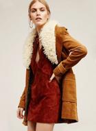 Oasap Women's Single Breasted Jacket With Fur Trim