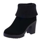 Oasap Suede Round Toe Block Heels Slip-on Boots