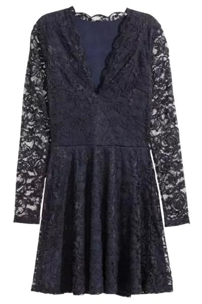 Oasap Charming Lace V Neck Long Sleeve Mini Dress