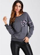Oasap Round Neck Long Sleeve Floral Splicing Sweatshirt