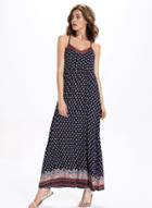 Oasap Spaghetti Strap V Neck Pattern Print High Waist Maxi Dress