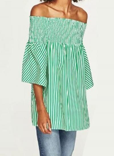 Oasap Fashion Striped Off Shoulder Long Sleeve Mini Dress