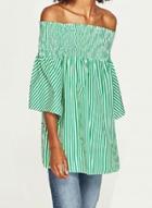 Oasap Fashion Striped Off Shoulder Long Sleeve Mini Dress