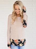 Oasap Round Neck Long Sleeve Floral Splicing Tee Shirt
