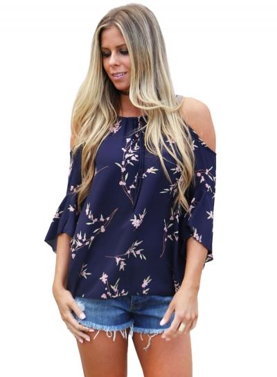 Oasap Three Quarter Length Sleeve Floral Printed Blouse