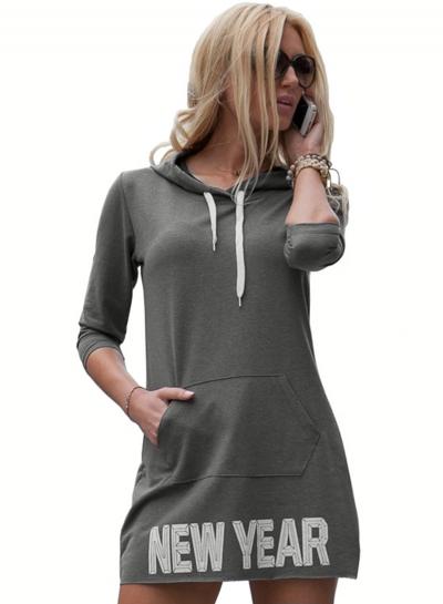 Oasap Letter Print Hooded Sweatshirt Dress