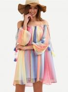 Oasap Off Shoulder Loose Fit Multicolor Chiffon Dress