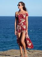 Oasap Slash Neck Off Shoulder Floral Printed Dress And Shorts Jumpsuits