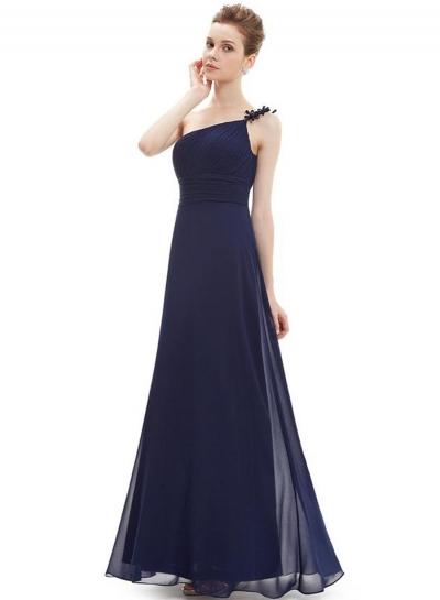 Oasap Women's Elegant Solid Color One Shoulder Maxi Bridesmaid Dress