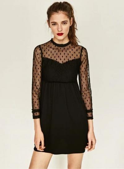 Oasap Black Mesh Polka Dot Dress