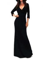 Oasap V Neck 3/4 Sleeve Tie Waist Maxi Evening Dress
