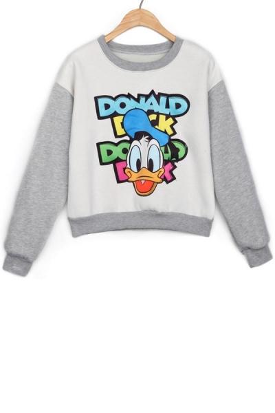 Oasap Color Block Cartoon Cropped Fleece Sweatshirt