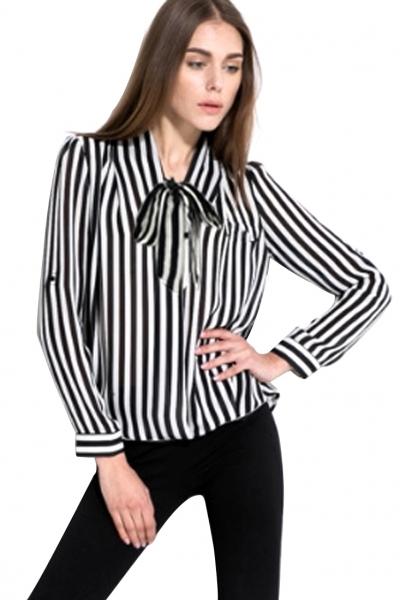 Oasap Classic Stripe Print Neck-tie Button Down Shirt