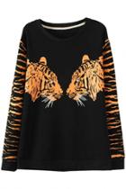 Oasap Ferocious Tiger Print Black Sweatshirt