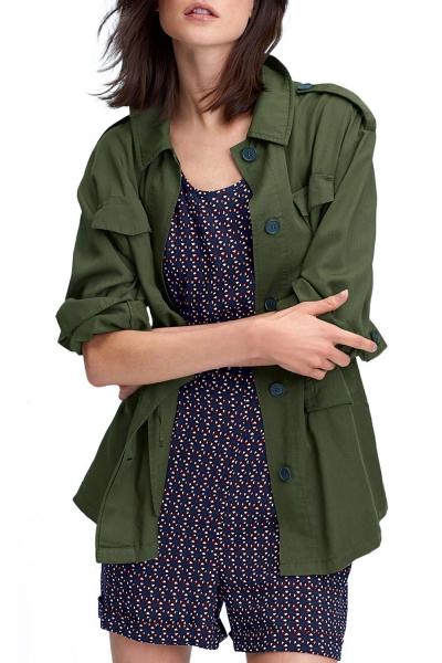 Oasap Fashion Button Down Elastic Waist Stand Collar Coat