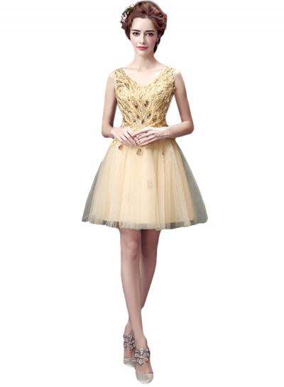 Oasap Women's V Neck Party Cocktail Wedding Organza Dress