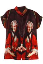 Oasap Baroque Beauty In Red Print Short Sleeve Shirt