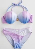 Oasap Halter Neck Sleeveless Gradient Color Bikini Swimwear