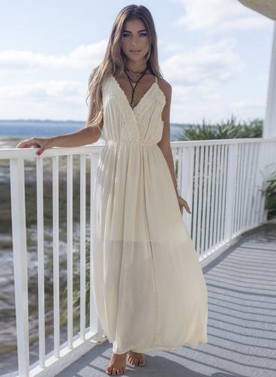 Oasap Spaghetti Strap V Neck Backless High Waist Maxi Dress