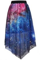 Oasap Starry Sky Printing Asymmetrical Chiffon Skirt