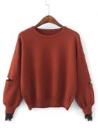 Oasap Round Neck Long Sleeve Lace Splicing Solid Color Sweater
