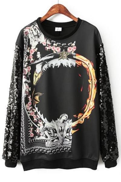 Oasap Floral Sequined Sweatshirt