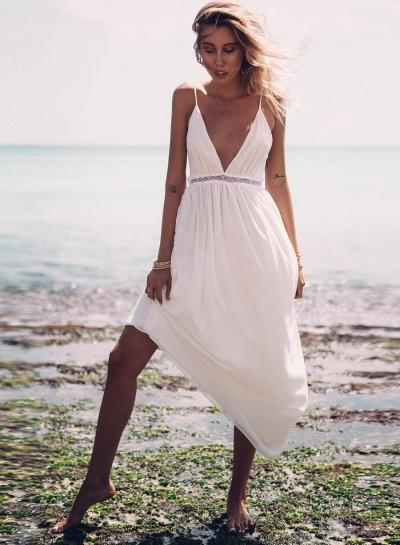 Oasap Solid Color Spaghetti Strap Deep V Neck Hollow Out Maxi Dress