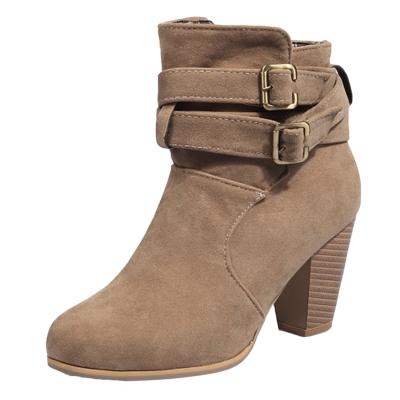 Oasap Solid Color High Heels Buckle Strap Winter Boots