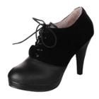 Oasap Suede Color Block Round Toe Lace Up Platform Winter Shoes