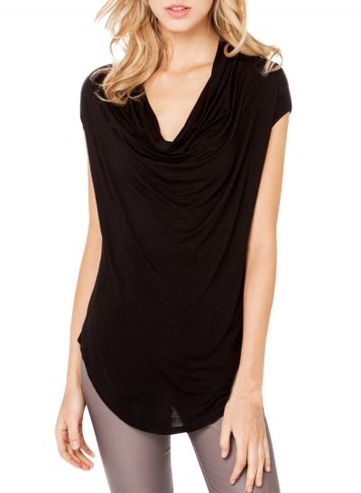 Oasap Women's Casual Black Cowl Neck Cap Sleeve Pullover Tee