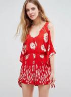 Oasap Floral Printed Deep V Neck Loose Fit Romper