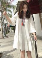Oasap Casual Flare Sleeve Loose Fit Embroidery Dress