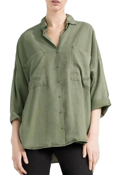 Oasap Women's Button Front Stand Collar Loose Fit Shirt