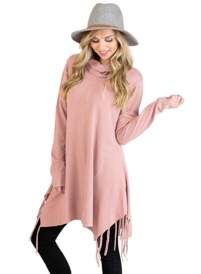 Oasap Turtleneck Long Sleeve Tassels Decoration Tee Shirt