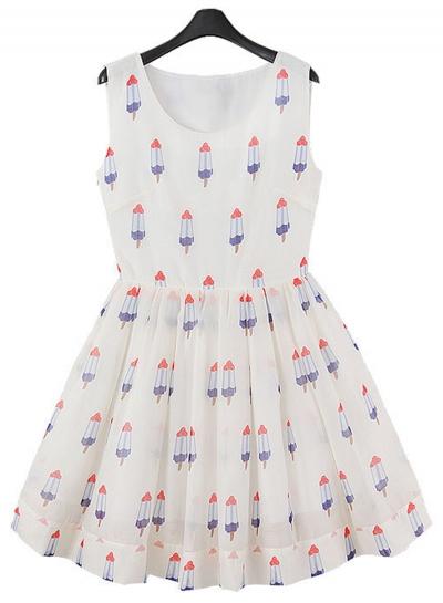 Oasap Sleeveless Printed A-line Mini Dress With Belt