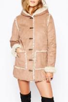 Oasap Khaki Patch Pocket Toggle-front Hooded Coat
