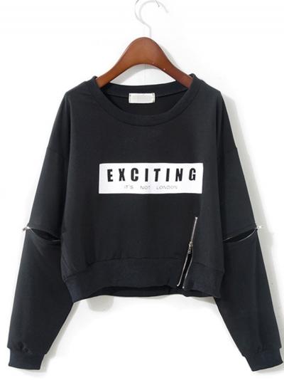 Oasap Round Neck Long Sleeve Lettsrs Printed Sweatshirt