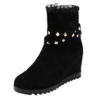 Oasap Round Toe Wedge Heels Rivet Lace Boots