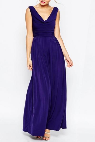 Oasap Elegant Deep V Sleeveless Maxi Dress