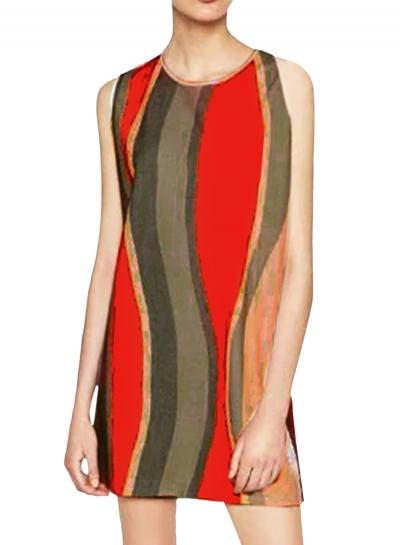 Oasap Women's Color Block Striped Print Sleeveless Dress