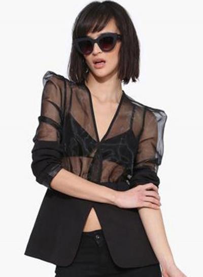 Oasap Women's Contrast Sheer Mesh One Button Suit