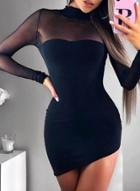 Oasap Fashion Sexy Long Sleeve Mesh Jointed Round Neck Bodycon Dress