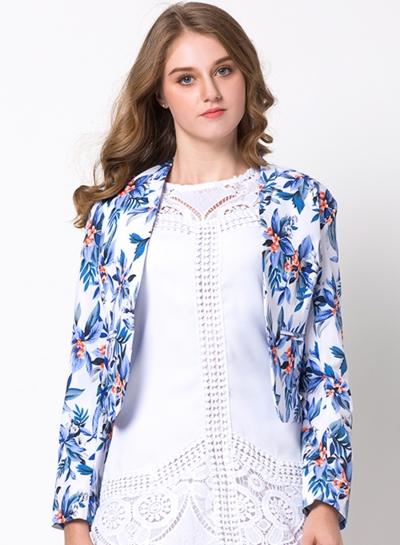 Oasap Floral Print Open Front Cropped Blazer