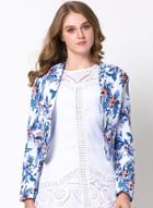 Oasap Floral Print Open Front Cropped Blazer