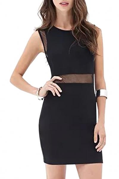 Oasap Grace Little Black Mesh Insert Bodycon Dress