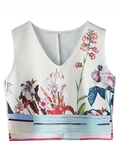 Oasap Women's Floral Print V Neck Sleeveless Crop Top