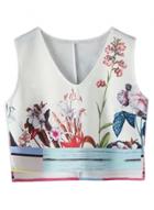 Oasap Women's Floral Print V Neck Sleeveless Crop Top
